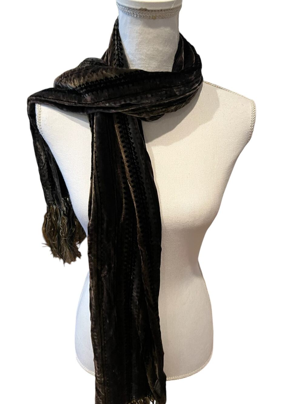 Kenneth Cole Rectangular Velvet Fringed Scarf Gray Slate Blue